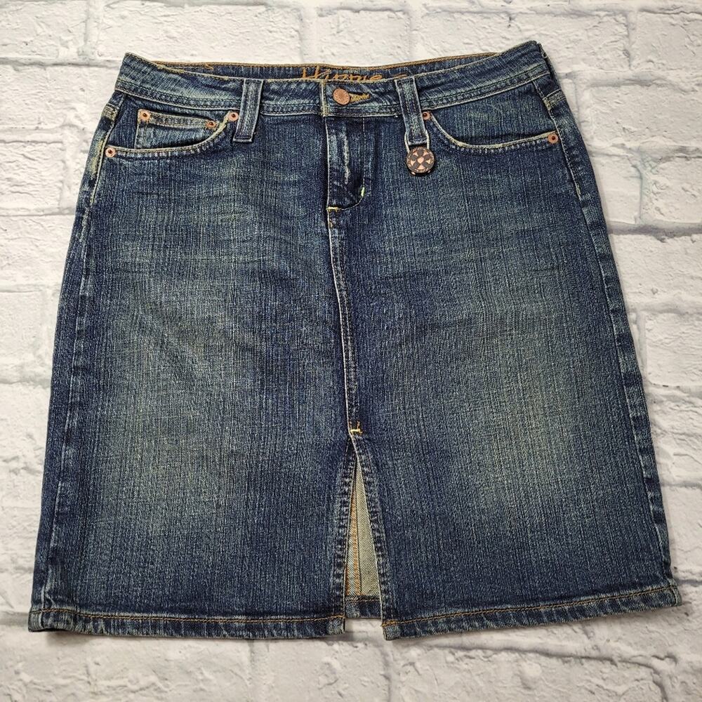 Hippie Denim Pencil Skirt with Front Vent and Metal Lock Charm size 7